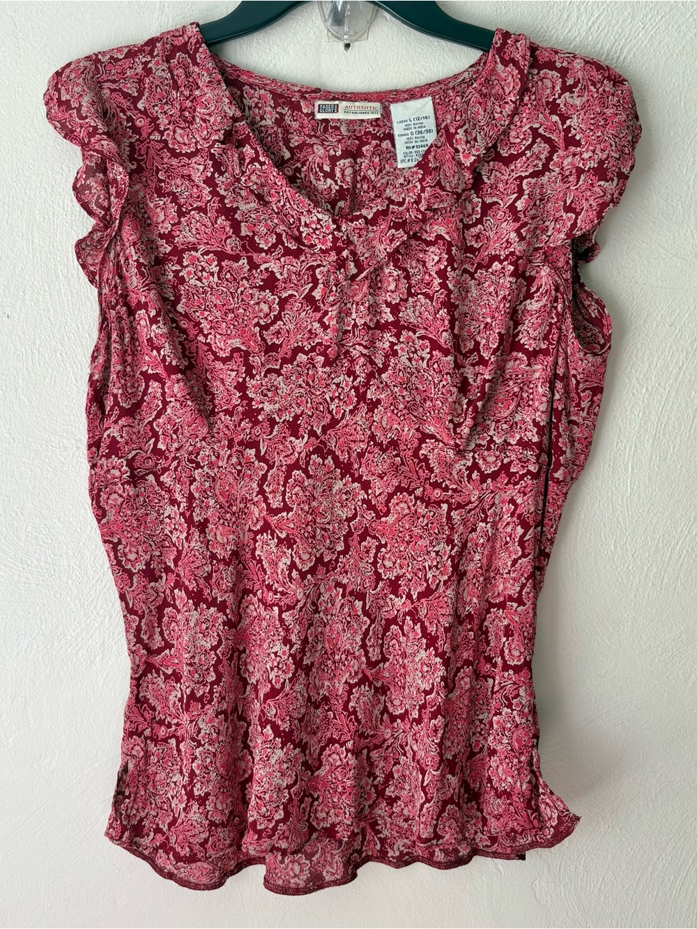 Vintage Red Pink Fairy Grunge Y2K Ruffle Short Sleeve Top